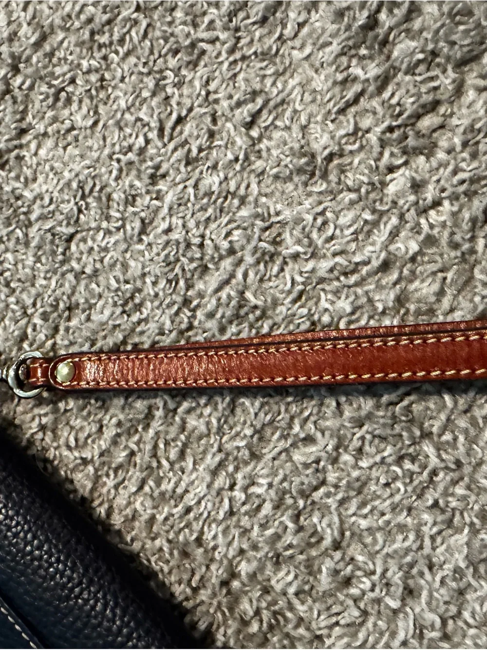 Dooney & Bourke Navy Pebbled Leather Zip Wristlet with Brown Trim